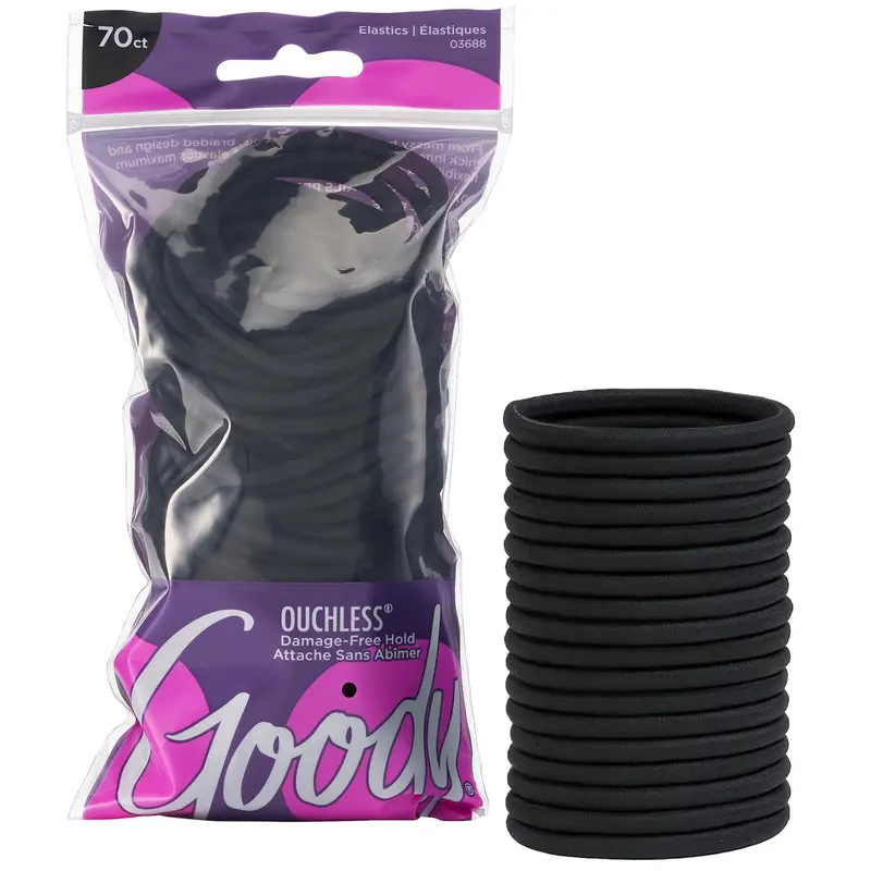 Goody Sans Tiraillement – Élastiques Cheveux Sans Douleur pour Tous Types – 70 Pièces Noirs