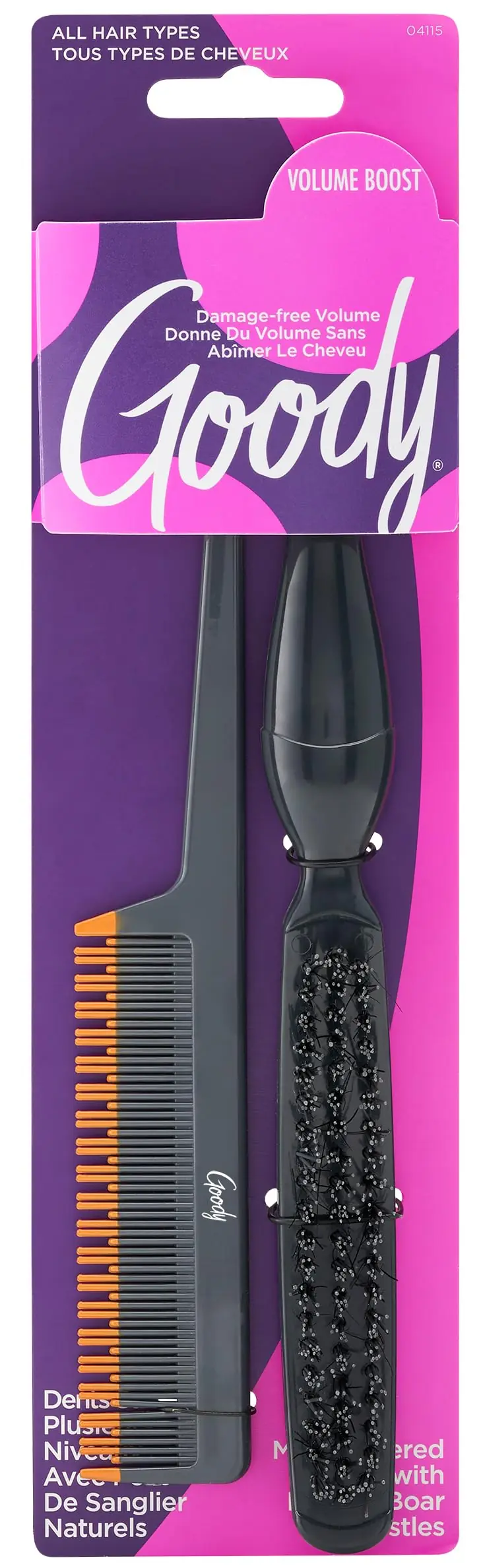 GOODY Volume Boost — Ensemble Brosse et Peigne pour Volume Naturel et Texture, Tous Types de Cheveux