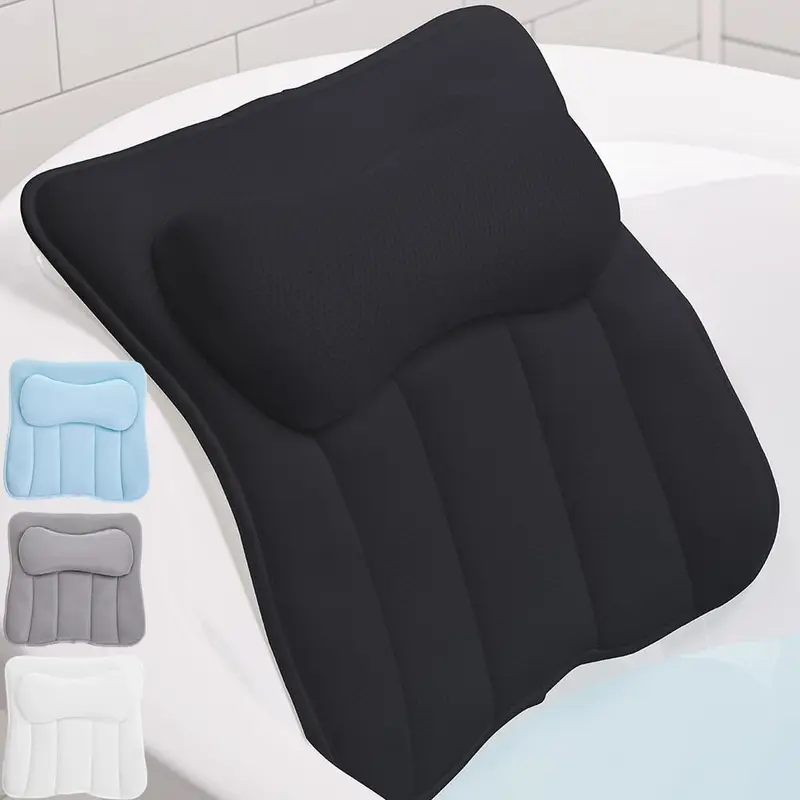 GORILLA GRIP Coussins de Bain en Mesh – Soutien Tête et Cou, 6 Ventouses, Lavable en Machine – Noir