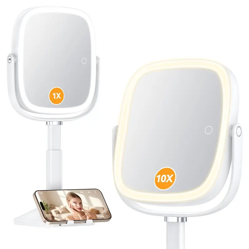 Gospire Miroir lumineux 1X/10X – Miroir de bureau réglable avec éclairage et batterie 4000mAh