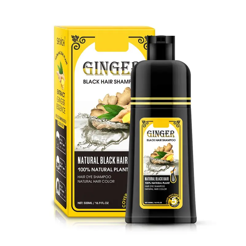 Gowwim Shampoing Colorant Noir Gingembre – Semi-Permanent, Coloration Instantanée en 5 Minutes, 500 ml