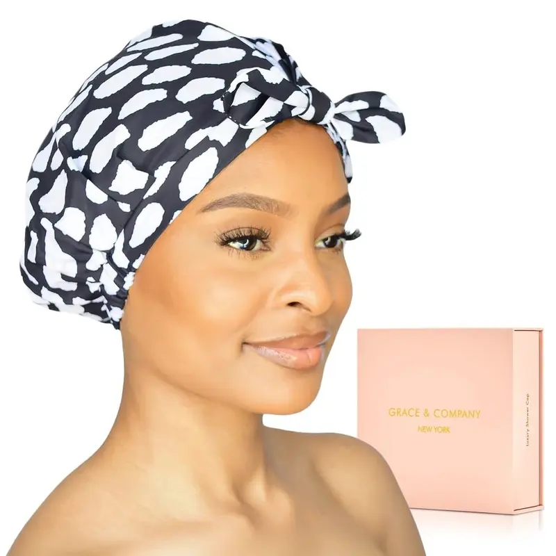 GRACE & COMPANY – Bonnets de douche de luxe Casablanca pour femmes, étanche et réutilisables