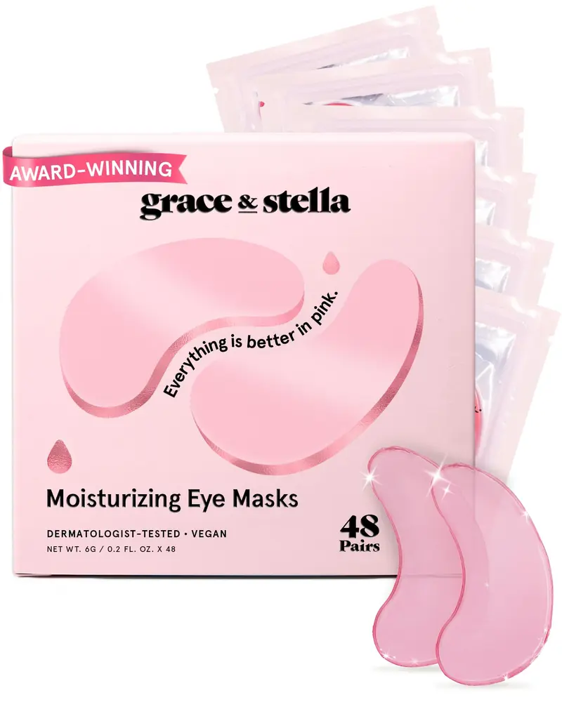 Grace & Stella Masques Yeux Gel – Anti-Cernes, Poches et Rides – 48 Paires Rose – Végan et Sans Cruauté – Cadeau Saint-Valentin