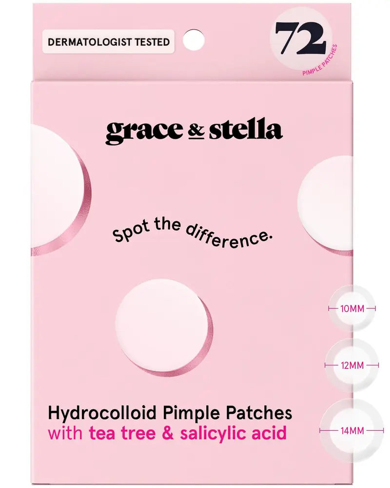 Grace & Stella Patchs Hydrocolloïdes Multi-Tailles – Patchs pour Boutons Visage Clair Vegan 72 Unités