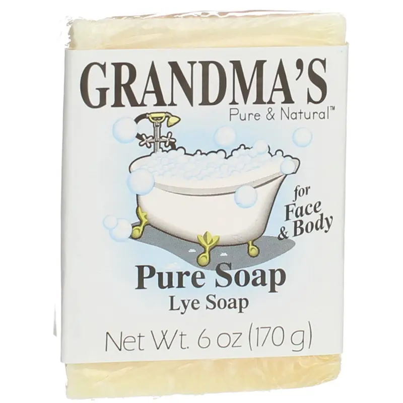 GRANDMA'S PURE & NATURAL Savon à la soude – Barre 6 oz sans parfum, sans détergents ni colorants – Pack de 6
