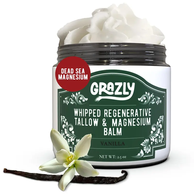 Grazly Beurre de Boeuf Fouettee – Magnésium Mer Morte, Miel Manuka, Jojoba, Vanille – Hydratant Visage et Corps 75 g