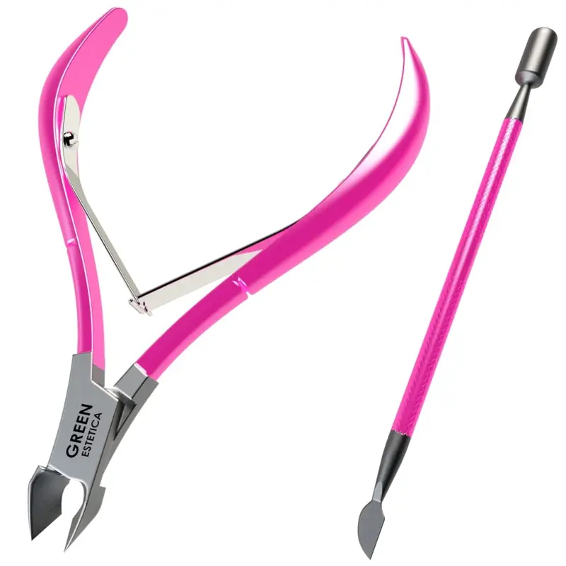 GREEN ESTETICA Coupe-Cuticules Professionnel avec Poussoir – Acier Inox Durable Rose