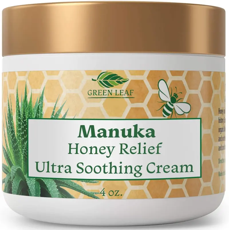 Green Leaf Naturals - Crème Visage Manuka Honey 4 oz, Aloe Vera & Jojoba – Hydratation Sans Gluten
