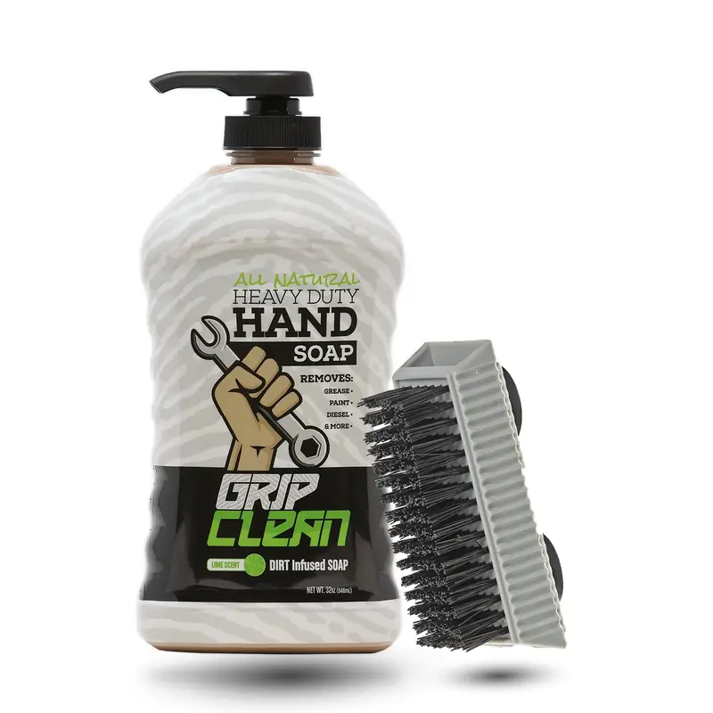 Grip Clean Nettoyant mains lourd pour mecaniciens avec brosse a ongles – Citron Vert – 32 oz