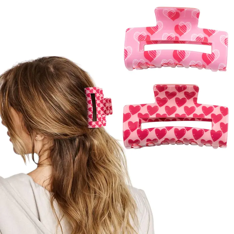 GRITOSE - 2 Pinces Coeurs Saint-Valentin, Carré Grand Rose et Rouge