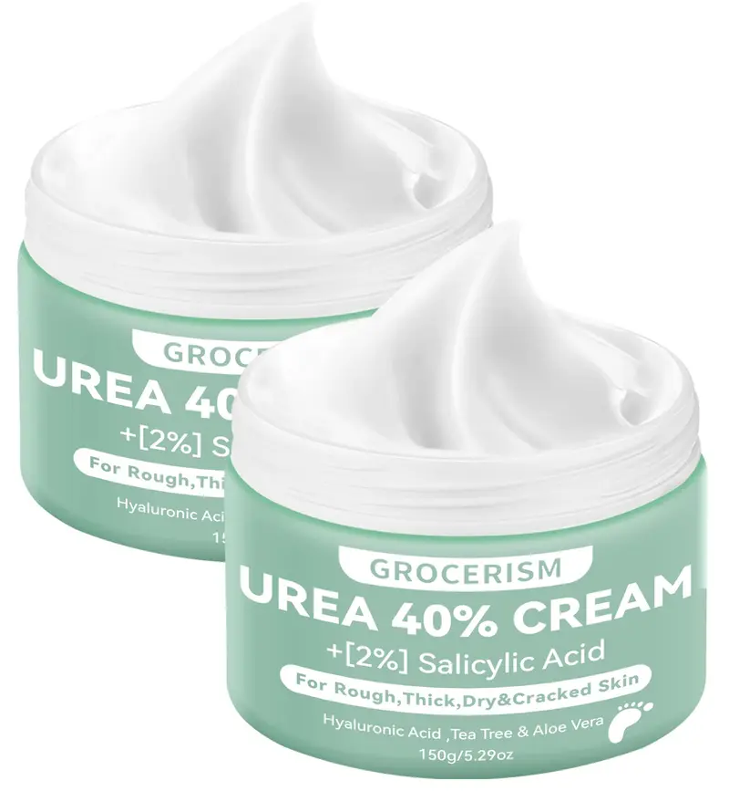 Grocerism Pack 2 Crème Urée 40% + 2% Acide Salicylique — Hydratation Profonde pour Pieds (150 ml) avec Acide Hyaluronique, Tea Tree et Aloe Vera