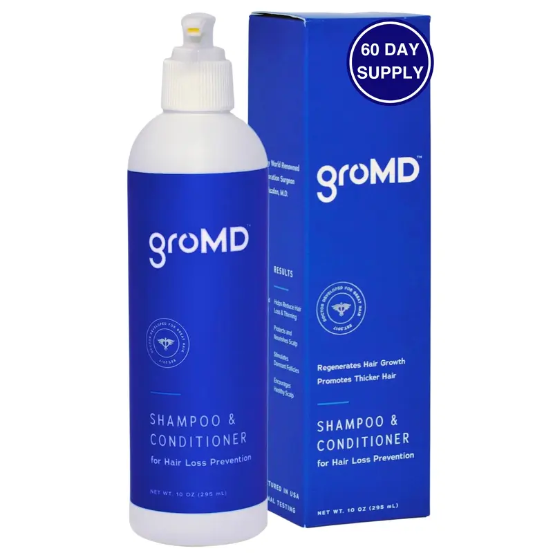 GroMD Shampoing Biotine et Après‑Shampoing 2 en 1 – Stimulation capillaire et épaississement, Formulé par le Dr Amir Yazdan