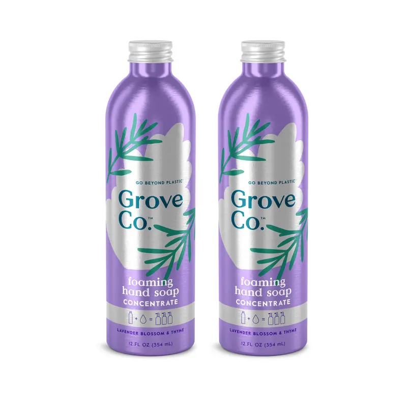Grove Co. Remplissages Savon Moussant Lavande et Thym – 2 × 355 ml, Sans Plastique, Sans Parabènes, Non testé sur les animaux