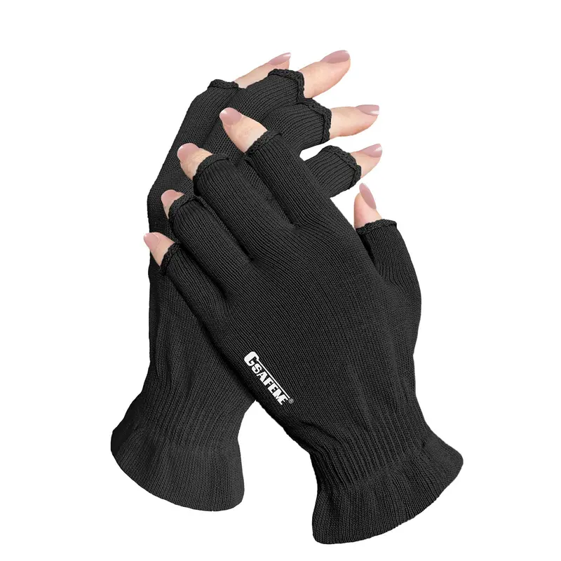 GSAFEME Gants coton eczéma – Gants doigts-libres hydratants, mains sèches – Noir L/XL | 1 paire