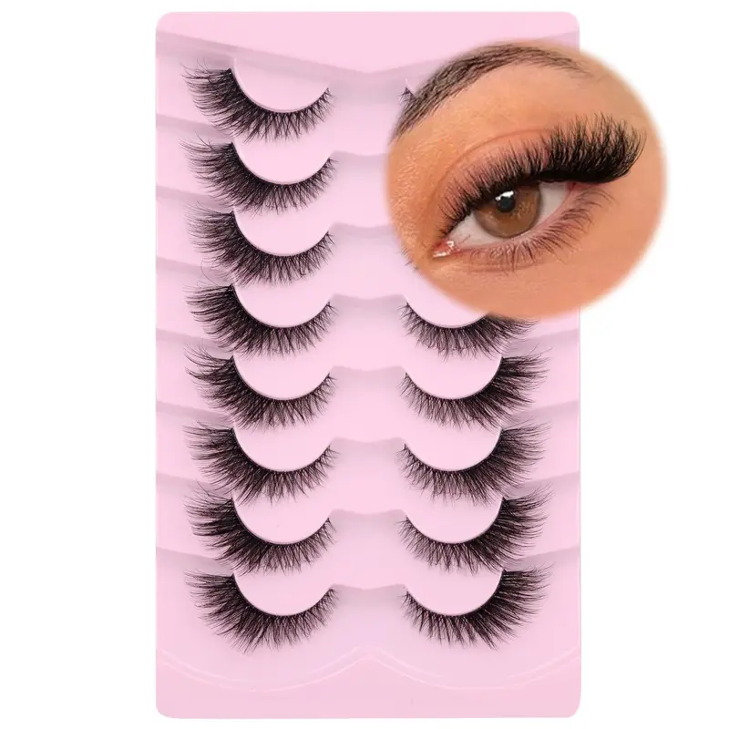 GVEFETIEE – Cils effet œil de renard, naturel et volumineux, bande transparente – faux vison synthétique – 8 paires