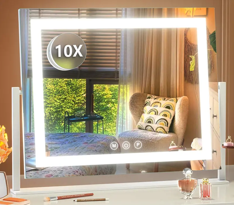 Gvnkvn Miroir de Maquillage Éclairé 17,3x13, 3 Températures, 5x Grossissement, Contrôle Tactile et Rotation 360°