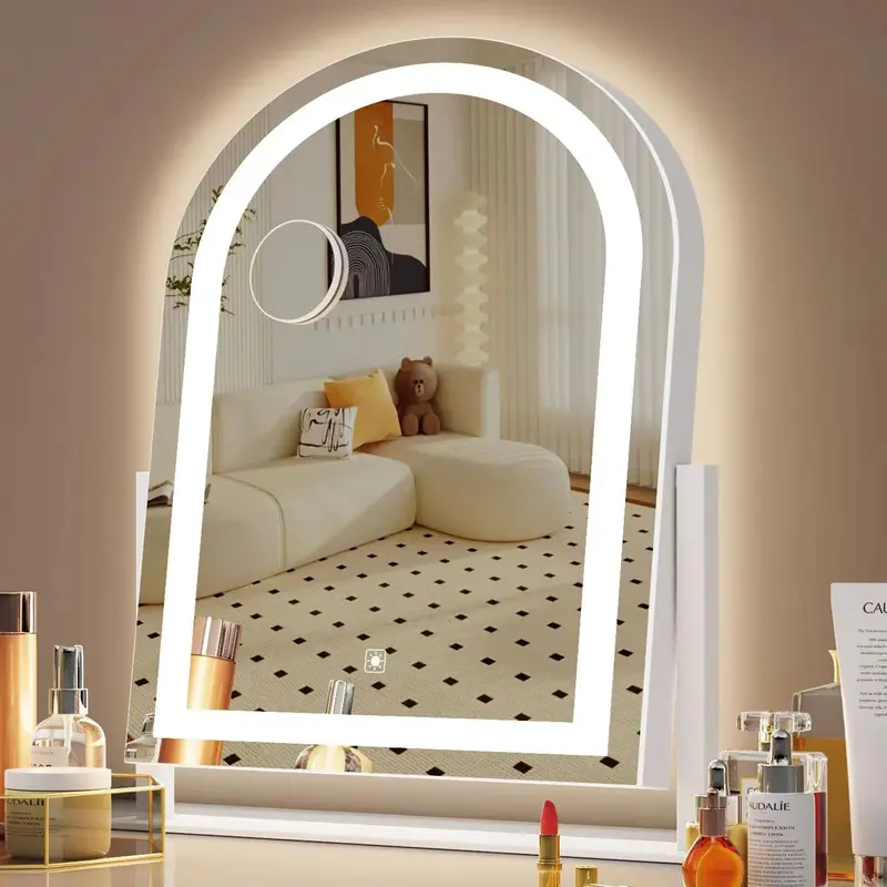 Gvnkvn Miroir Maquillage Courbé avec Éclairage LED 17,2 x 13,6 pouces | Rotation 360°, Tactile, Grossissement 5x