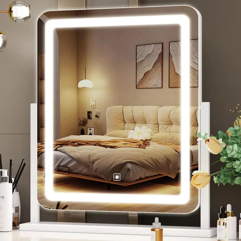 Gvnkvn Miroir Maquillage Éclairé – Hollywood avec Lumières, 3 Modes, Grossissement 5x, Contrôle Tactile, 360° (17,2 po)