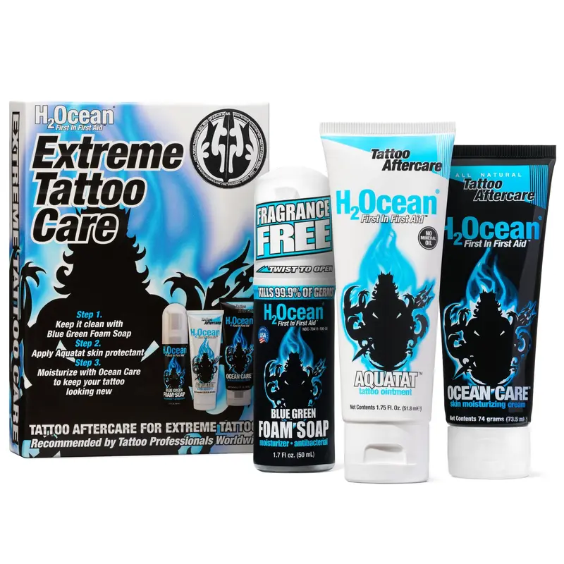 H2Ocean Extreme Tattoo Aftercare Kit – Soin en 3 étapes pour tatouages extrêmes et couleurs éclatantes