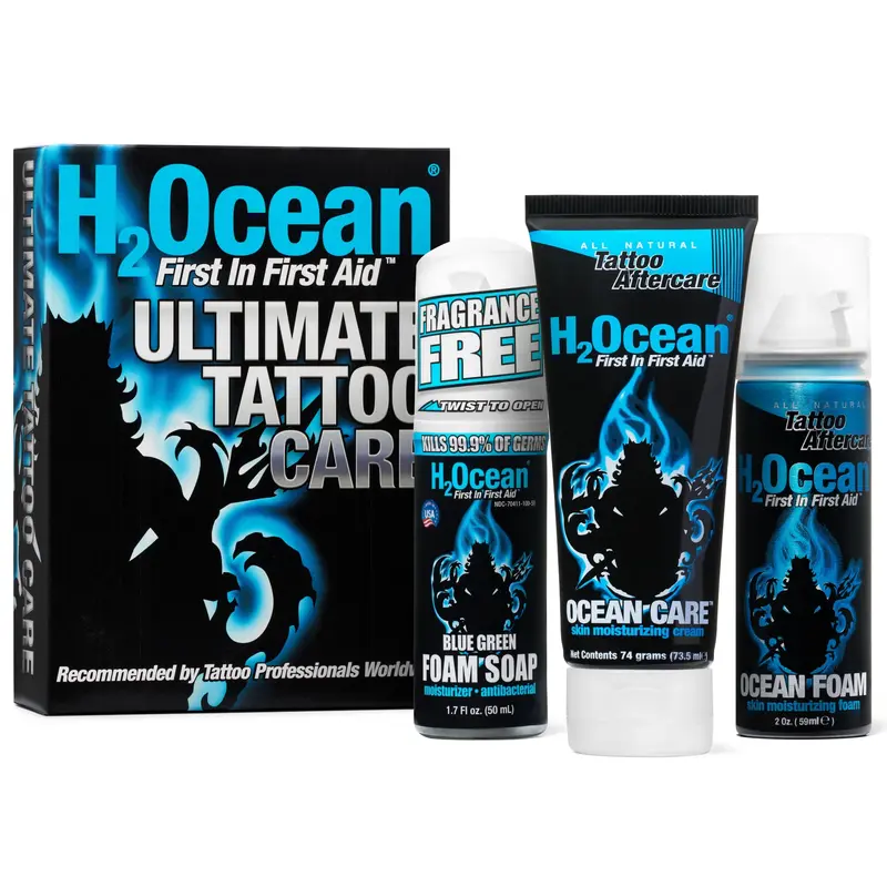 H2Ocean Ultimate Kit Soin Après-Tatouage – Nettoyage, Hydratation et Protection en 3 Étapes