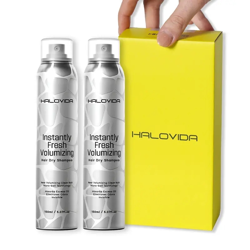 HALOVIDA Shampooing Sec pour Femmes – Cheveux Sombres sans Résidu Blanc, Absorbe l’Huile, Volume et Fraîcheur 72h, Lot de 2 x 150 ml