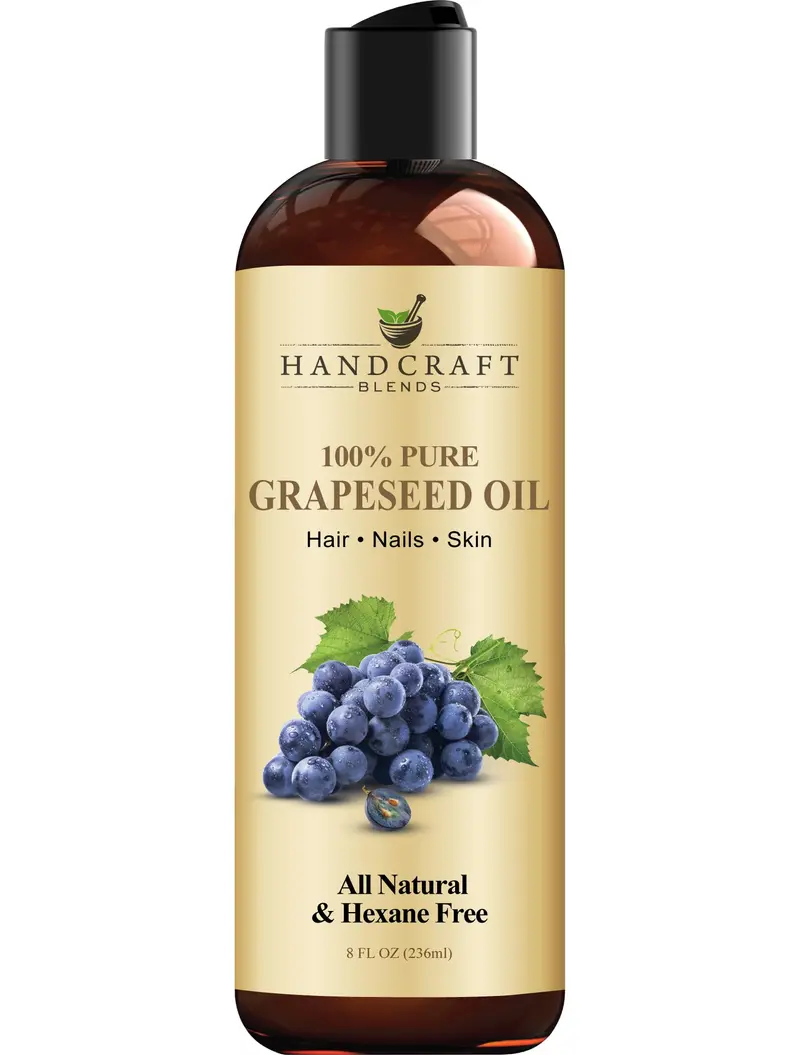 Handcraft Blends Huile de Pépins de Raisin | 100% Pure et Naturelle | Huile Porteuse Premiume | Soin Peau & Cheveux | Pressée à Froid | 8 Fl Oz