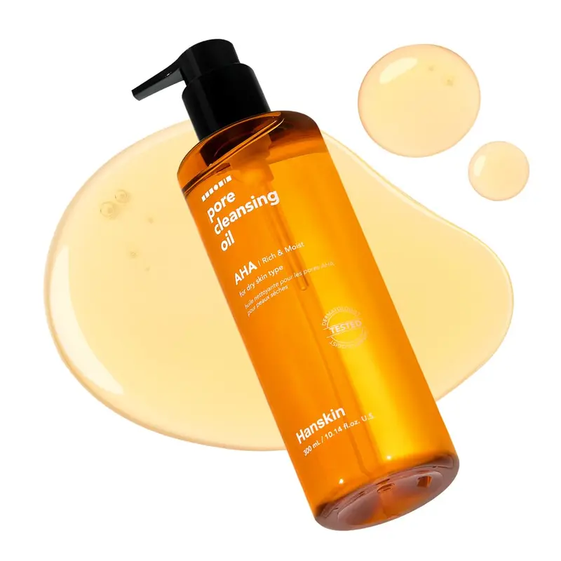 Hanskin Huile Nettoyante AHA pour les Pores — Nettoyage Doux pour Peau Sèche, Démaquillant Résistant à l Eau [AHA 10,14 oz]