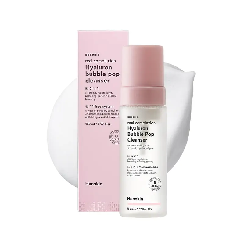Hanskin Hyaluron Bubble Pop Cleanser – Nettoyant moussant hydratant à l'acide hyaluronique, peau lumineuse | 150 ml
