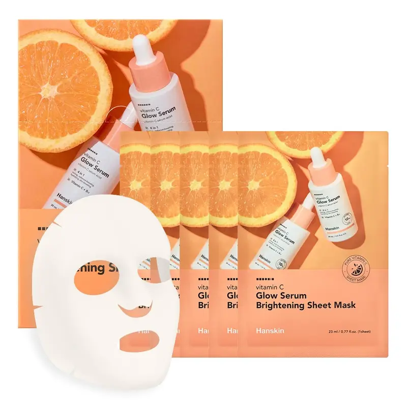 Hanskin Masque Feuille Vitamine C – Éclat et Hydratation, Teint Uniforme | 10 pièces