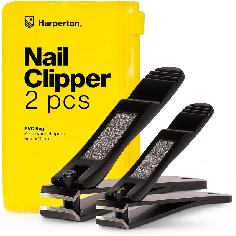 Harperton - Coupe-ongles épais 2 pièces, acier inoxydable, étui de voyage noir