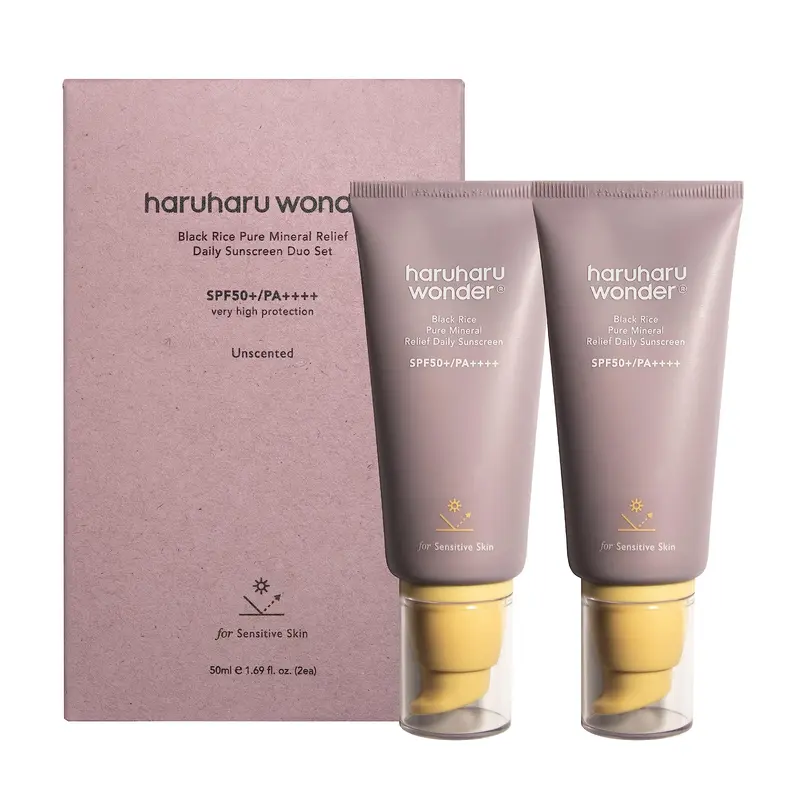 HARUHARU Wonder Écran Solaire Minéral au Riz Noir – Pack de 2, Fini Satiné