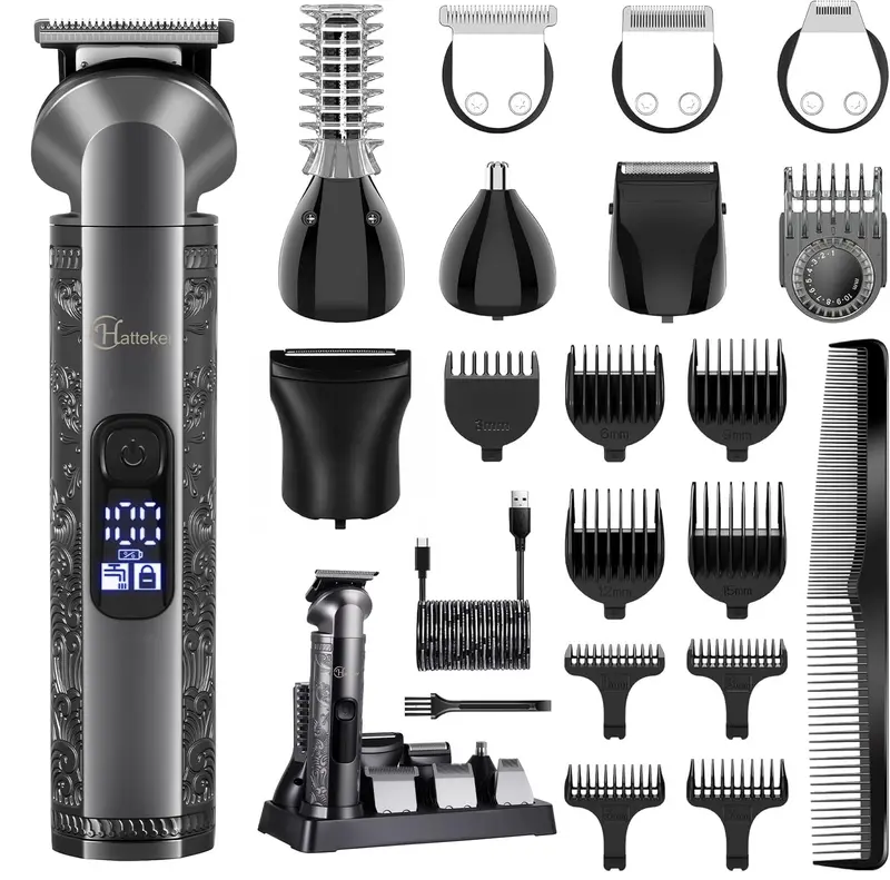 Hatteker 8-en-1 Kit Grooming Masculin – T-Blade Zero-Gap, IPX7, Sans Fils
