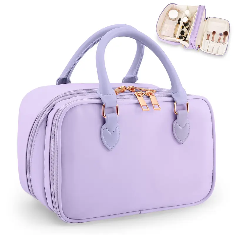 HauteHues Sac de Maquillage de Voyage Violet – Grande Capacité et Organisation