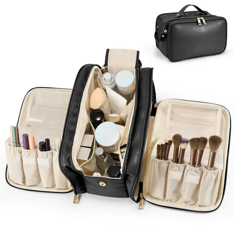 HauteHues Sac Maquillage de Voyage – Grand Format, Ouverture Large, Étanche