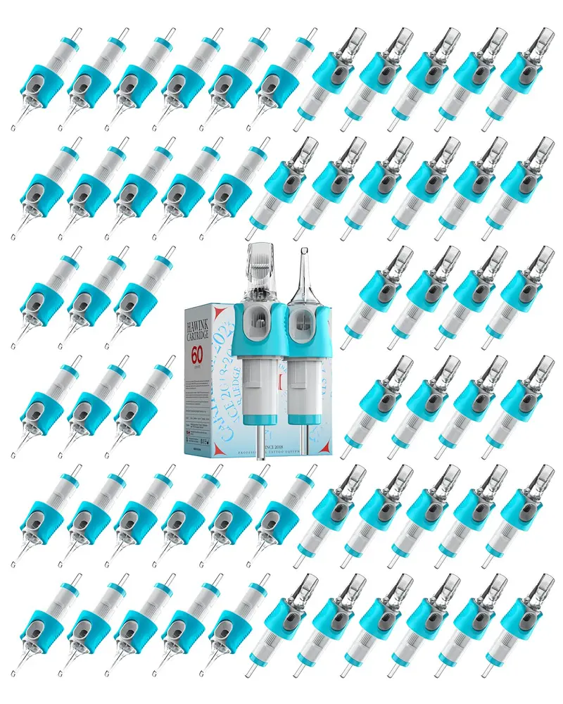 HAWINK – Kit Cartouches Aiguilles Tatouage Mixte 60 Pièces (#10 Bugpin et #12 Standard) Membrane EN05S-BFG-60KIT-S
