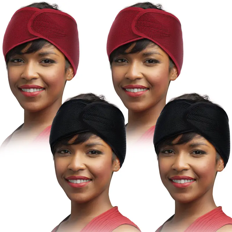 Haysandy Bandeaux Cheveux en Maille – 4 Pièces Noir & Rouge Vin, Pour Sommeil, Nettoyage du Visage et Maquillage