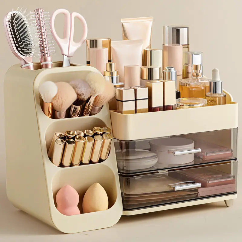 HBlife Organisateur Maquillage – Grand Capacité, Porte-Pinceaux Beige