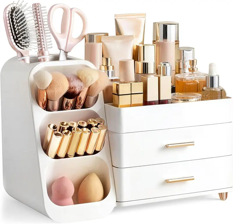 HBlife Organisateur Maquillage Grand Capacité – Rangeur Blanc pour Coiffeuse et Salle de Bain