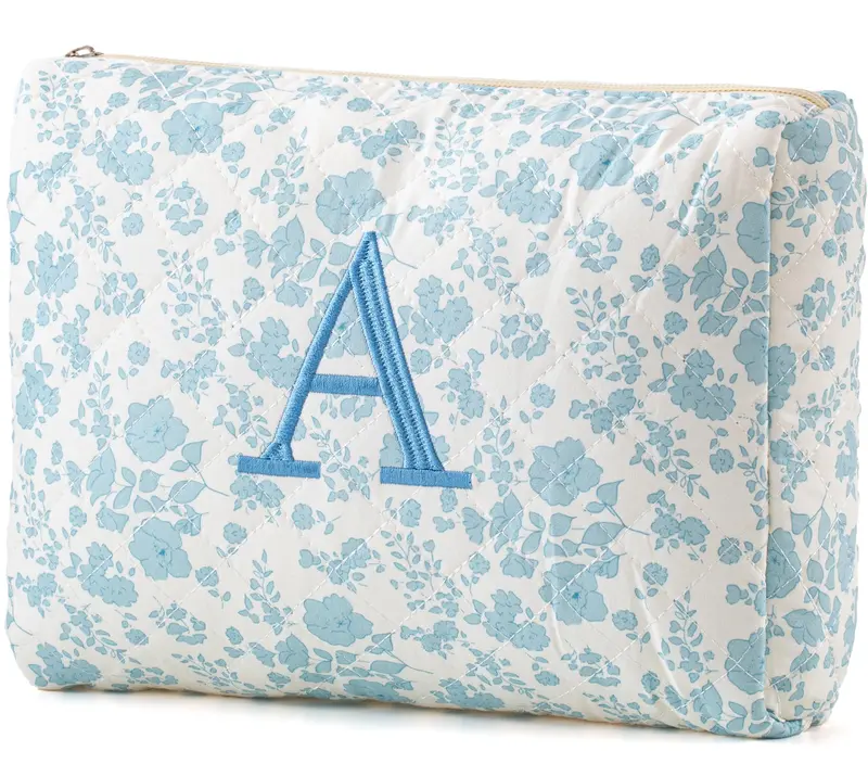 HBselect Sac Maquillage Quilté en Coton – Grand Format, Motif Floral Coquette