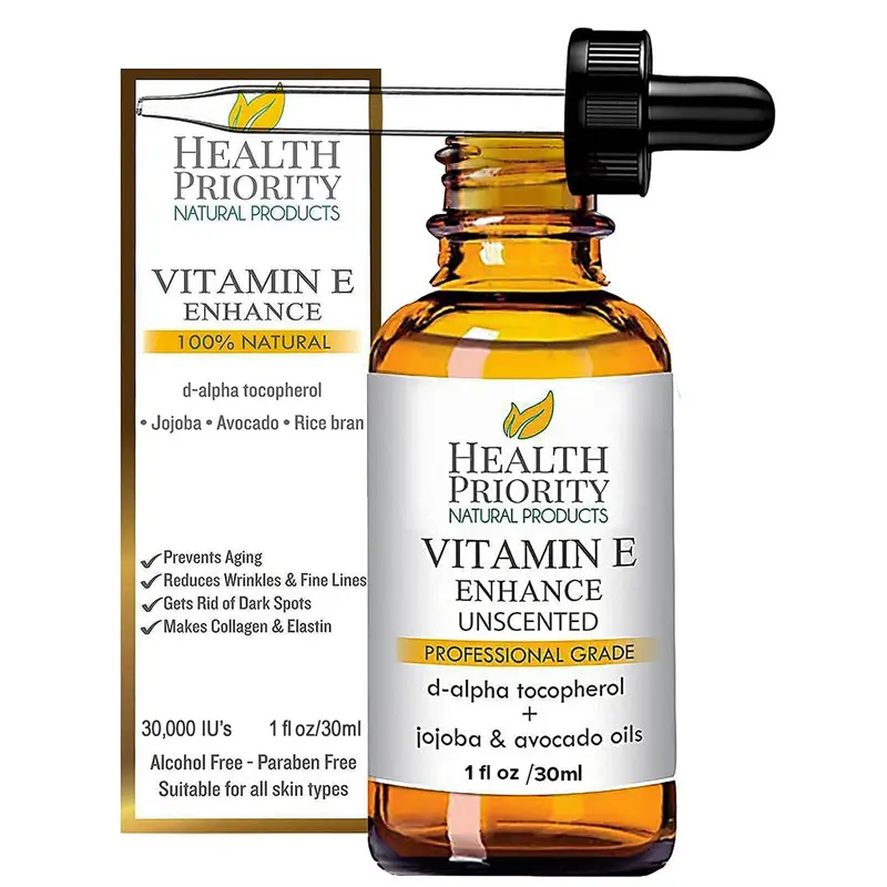 Health Priority Naturals | Huile de vitamine E biologique pour la peau – Jojoba & huile d’avocat – Sans parfum, artisanale, Non-OGM, Sans gluten, 30000 UI, 30 ml
