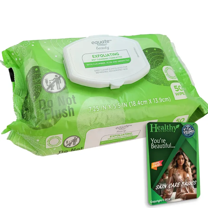 Healthy Surplus Equate Lingettes Exfoliantes Humides – Double Texture et Carte Astuces Vital Volumes