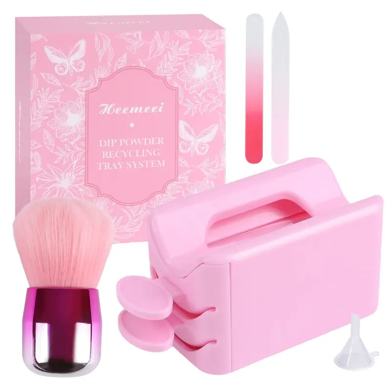 heemeei Plateau de recyclage pour poudre de trempage – kit portable pour ongles avec brosse et lime en verre