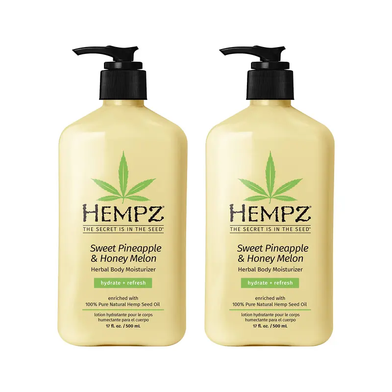 Hempz Crème Hydratante pour le Corps – Ananas Doux & Melon Miel, 2 x 500 ml, Beurre de Karité & Aloe