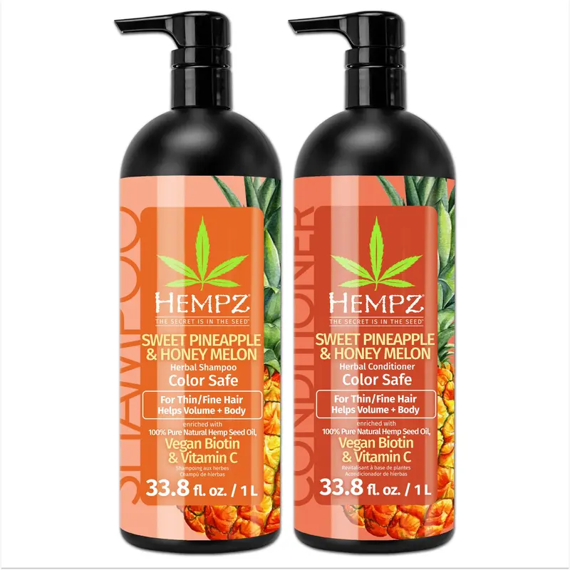 HEMPZ Duo Shampooing et Après-Shampooing Biotine – Parfum Ananas Douce et Melon Miel, Pour Cheveux Fins et Colorés (33,8 oz chacun)