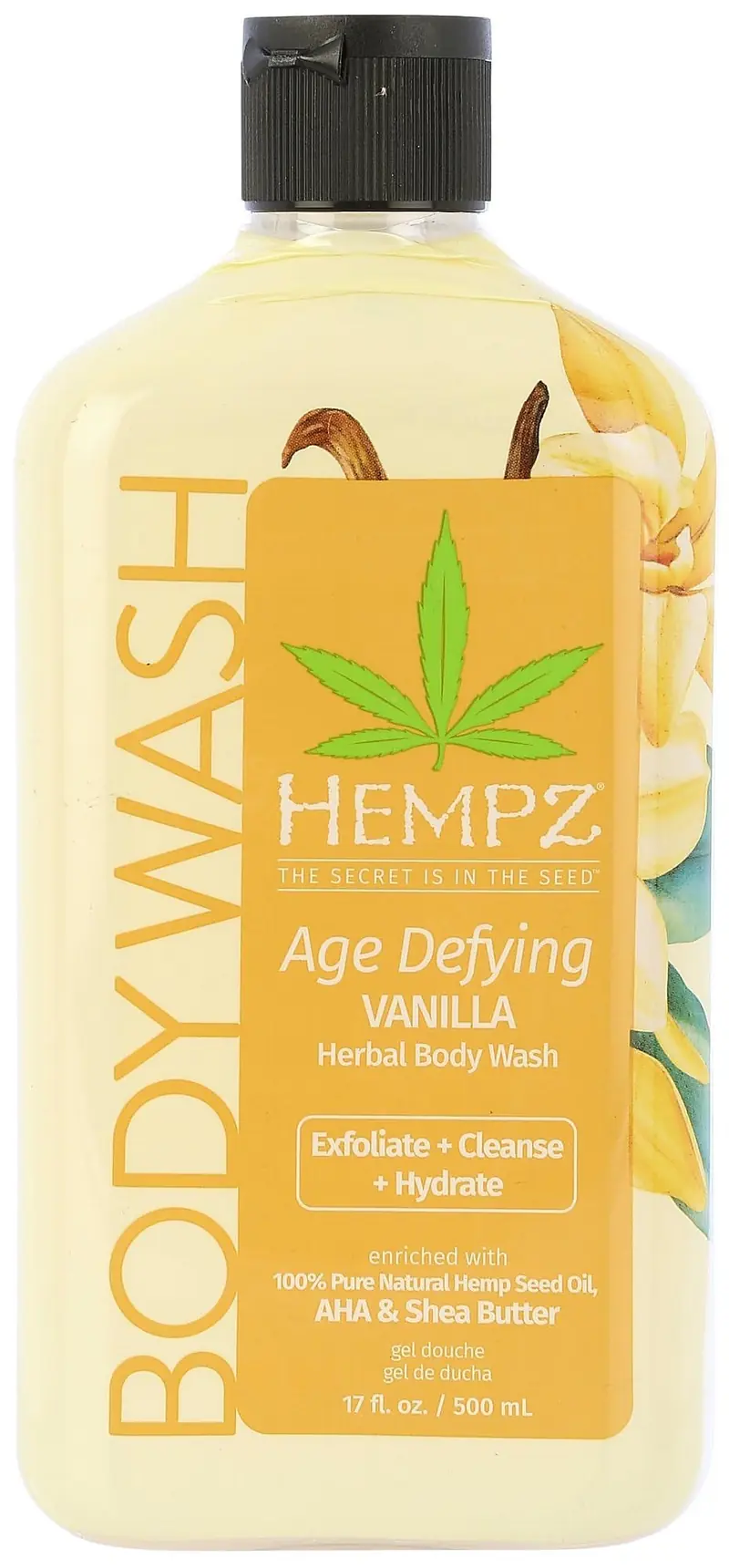 Hempz Gel Douche Anti-Âge Vanille et Musc – Hydratant pour peaux sensibles, 500 ml