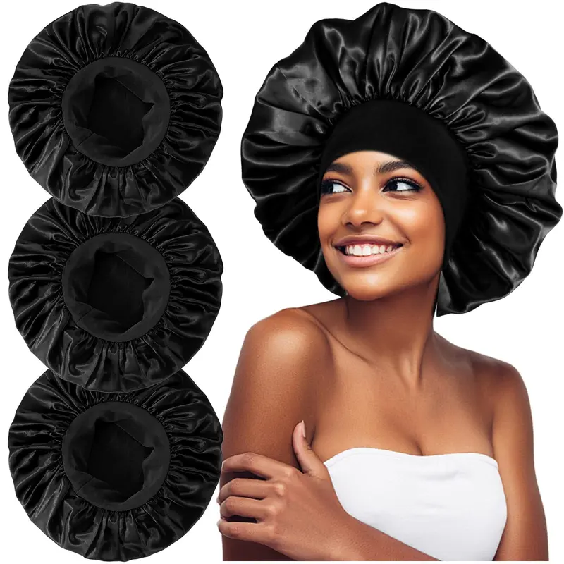 Heniho - Lot de 3 Bonnets Satin Extra-Larges pour Sommeil | Tresses, Boucles et Cheveux Afro