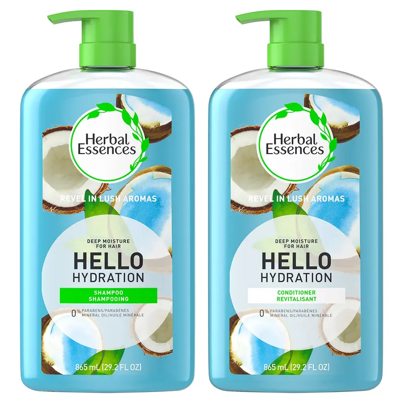 Herbal Essences Hello Hydration Shampoing et Après-Shampoing Hydratants – Sans Parabènes – Pour Cheveux Colorés – Coco – 2 x 29,2 oz