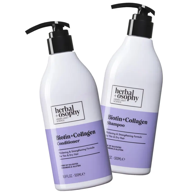 Herbalosophy Ensemble Biotine & Collagène – Shampooing & Après-Shampooing (2 x 500 ml) – Sans sulfate, sans gluten