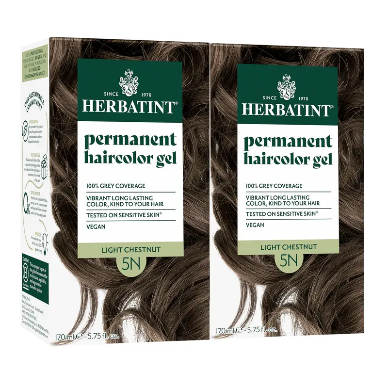 Herbatint Coloration Permanente 5N Chatain Clair – Couverture Gris 100%, Sans Ammoniaque, Vegan – 2 × 170 ml