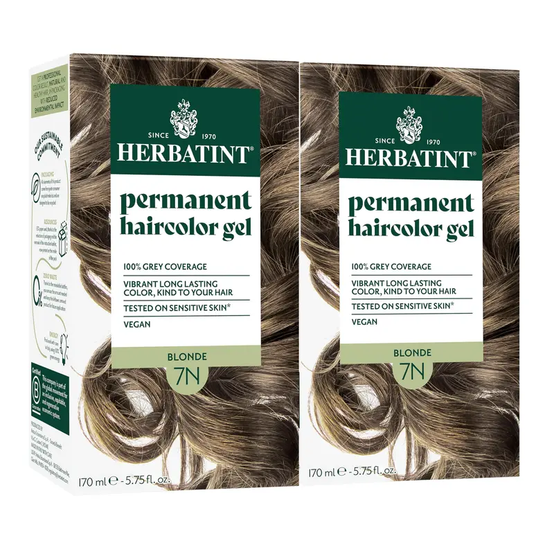 Herbatint – Coloration Permanente 7N Blond – Couverture Gris Résistant Jusqu’à 100%, Sans Ammoniaque & Sans Alcool – Végan – 2×5,75 fl oz